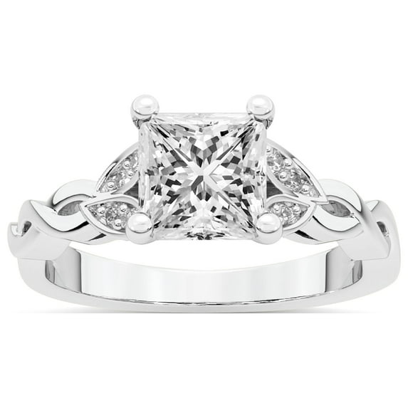 IGI Certified 5 Carat Princess Shape Lab Grown Diamond Engagement Ring | 14K White Gold | Letitia Side Stone Diamond Ring | FG-VS1-VS2 Quality Friendly Diamonds