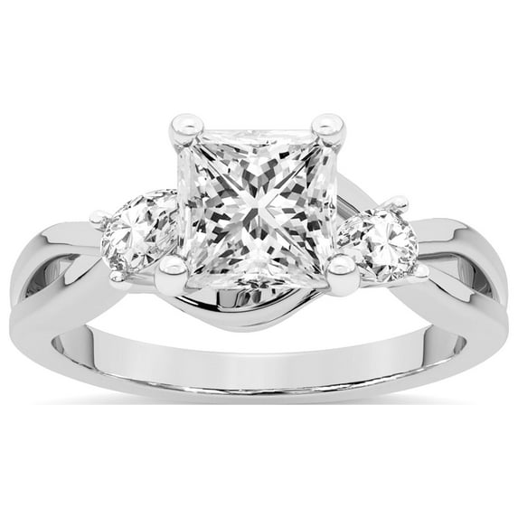 IGI Certified 5 Carat Princess Shape Lab Grown Diamond Engagement Ring | 14K White Gold | Odette Three Stone Bypass Diamond Ring | FG-VS1-VS2 Quality Friendly Diamonds