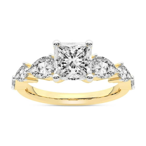 IGI Certified 5 Carat Princess Shape Lab Grown Diamond Engagement Ring | 14K Yellow Gold | Frances Side Stone Diamond Ring | FG-VS1-VS2 Quality Friendly Diamonds