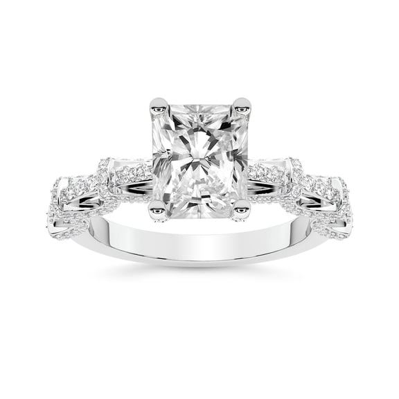 IGI Certified 5 Carat Radiant Shape Lab Grown Diamond Engagement Ring | 14K White Gold | Ciara Petite Station Style Diamond Ring | FG-VS1-VS2 Quality Friendly Diamonds