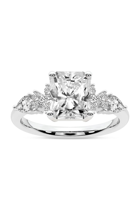 IGI Certified 5 Carat Radiant Shape Lab Grown Diamond Engagement Ring | 14K White Gold | Josephine Four Prong Side Stone Diamond Ring | FG-VS1-VS2 Quality Friendly Diamonds