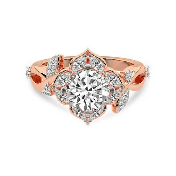 IGI Certified 5 Carat Round Shape Lab Grown Diamond Engagement Ring | 14K Rose Gold | Garden Bloom Side Stone Diamond Ring | FG-VS1-VS2 Quality Friendly Diamonds