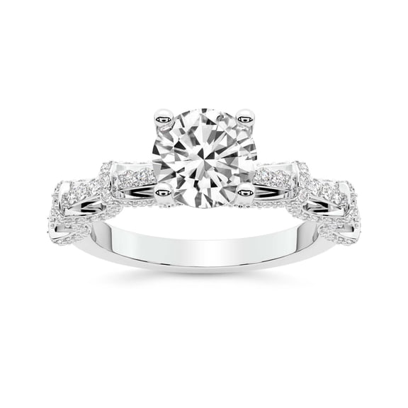 IGI Certified 5 Carat Round Shape Lab Grown Diamond Engagement Ring | 14K White Gold | Ciara Petite Station Style Diamond Ring | FG-VS1-VS2 Quality Friendly Diamonds