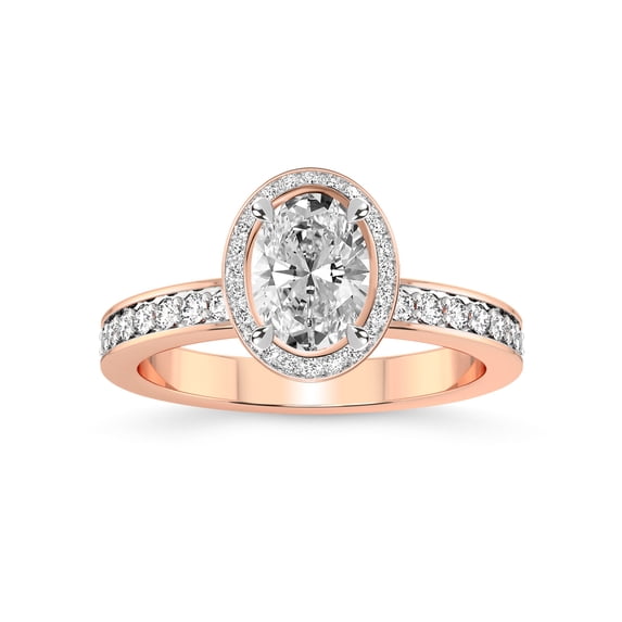 IGI Certified 6 Carat Oval Shape Lab Grown Diamond Engagement Ring | 14K Rose Gold | Around the Globe Halo Diamond Ring | FG-VS1-VS2 Quality Friendly Diamonds