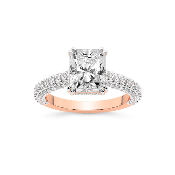 IGI Certified 6 Carat Radiant Shape Lab Grown Diamond Engagement Ring | 14K Rose Gold | Eternia Criss Cross Side Halo Diamond Ring | FG-VS1-VS2 Quality Friendly Diamonds