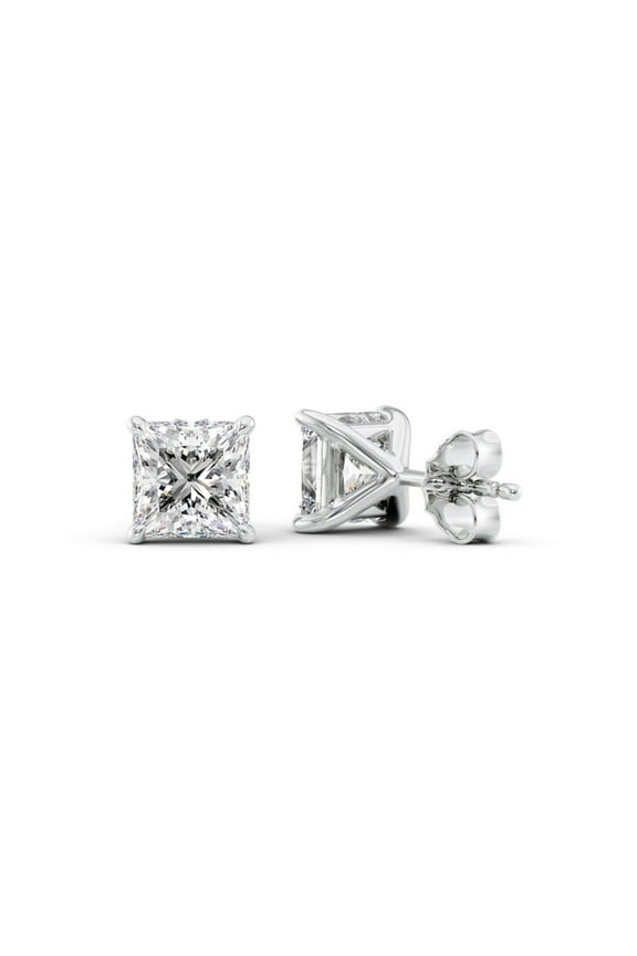 IGI Certified 6 Ct Princess Cut Lab-Grown Diamond Stud Earrings – 14K White Gold | Women's Earrings