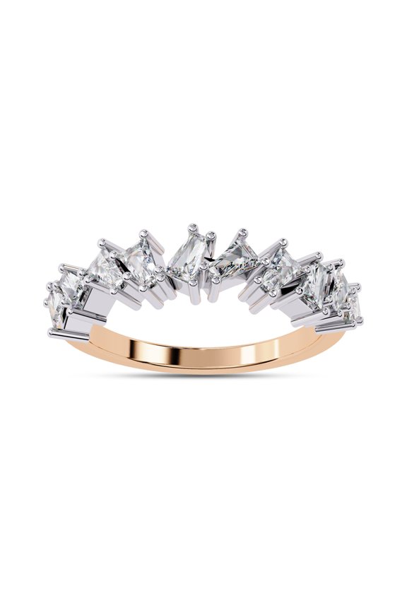 IGI Certified Baguette Lab Grown Diamond Half Eternity Cluster Engagement Wedding Band Rings For Women In 18K Solid Rose Gold | F-G, VS-SI Quality (0.55 Cttw)