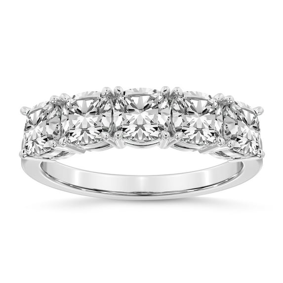 IGI Certified Cushion Shape Lab Grown Diamond Anniversary Band Ring For Women | 5 Stone 3 CT TW 14K White Gold | FG-VS Quality Marion Friendly Diamonds Band Ring
