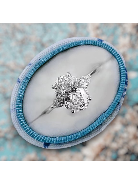 IGI Certified Diamond Ring Lab Created Oval 2.30 Ct E F VVS 14k White Gold 5 6 7