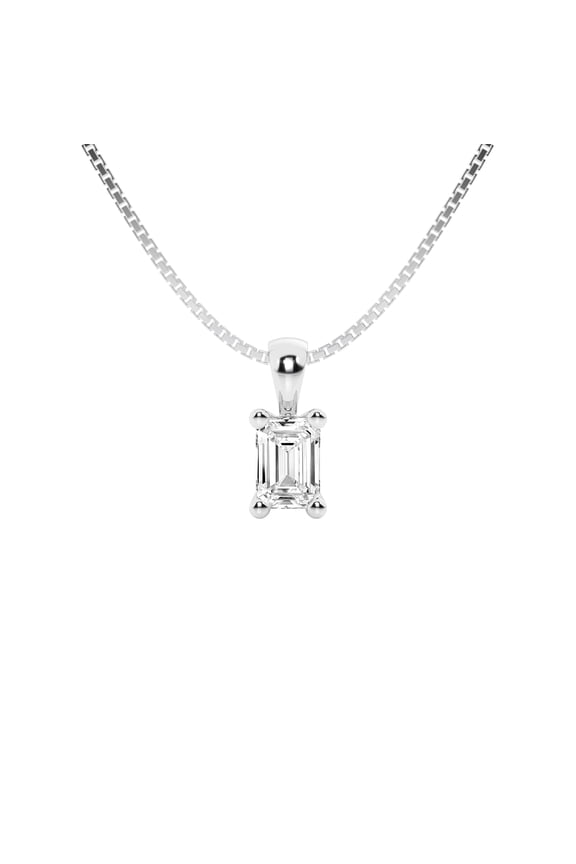 Unique Moments IGI Certified 1/2 Carat Emerald Cut Lab Grown Diamond Solitaire Pendant Necklace In 14K White Gold For Women