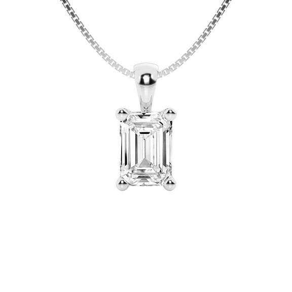Unique Moments IGI Certified 2 Carat Emerald Cut Lab Grown Diamond Solitaire Pendant Necklace In 14K White Gold For Women