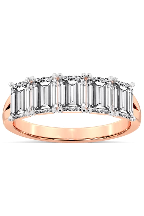 IGI Certified Emerald Shape Lab Grown Diamond Anniversary Band Ring For Women | 5 Stone 4 CT TW 14K Rose Gold | FG-VS Quality Emerald Friendly Diamonds Band Ring