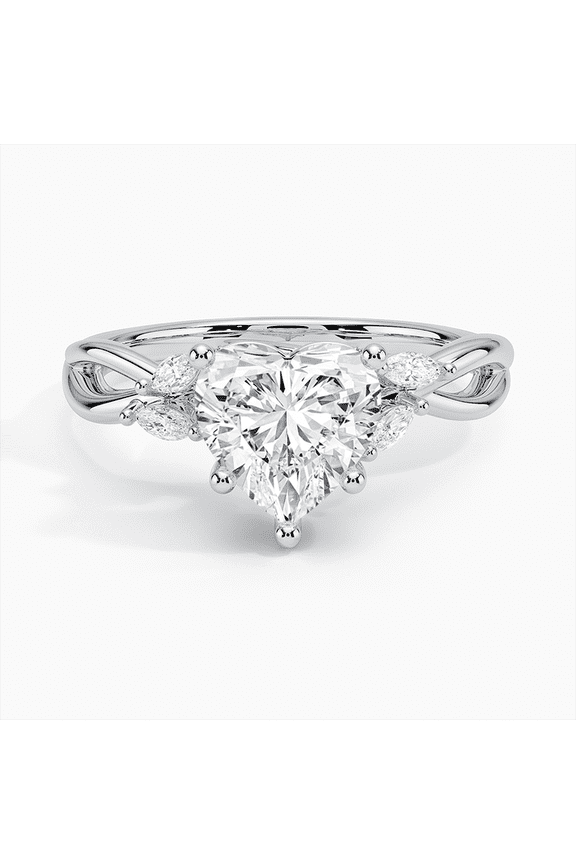 IGI Certified Heart Cut Lab Grown Diamond Engagement Ring 14K Gold Leaf Style Infinity Wedding Ring Her