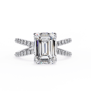 GIMELIS IGI Certified Lab Created Diamond 2.56 CT Emerald Shape Wedding Ring, Hidden Halo Anniversary Ring, Split Engagement Proposal Ring For Girl