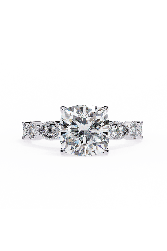 IGI Certified Lab Created Diamond 2.65 CT Cushion Shape Diamond Ring, Unique Wedding Ring For Her, 18k White Gold Engagement Ring For Women