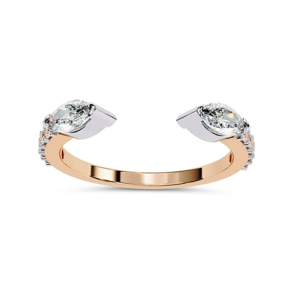 IGI Certified Lab Grown Diamond 2 Stone Toi Et Moi Rings for Women, Marquise And Round Cut Diamond Stackable Engagement Ring In 18K Solid Rose Gold F-G, VS-SI Quality (0.45 Cttw) Ring Size-7