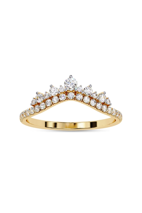 IGI Certified Lab Grown Diamond Crown Chevron Curve Ring, V Shape Engagement Wedding Band Rings For Women In 14K Solid Yellow Gold | F-G, VS-SI Quality (0.40 Cttw) Ring Size-10