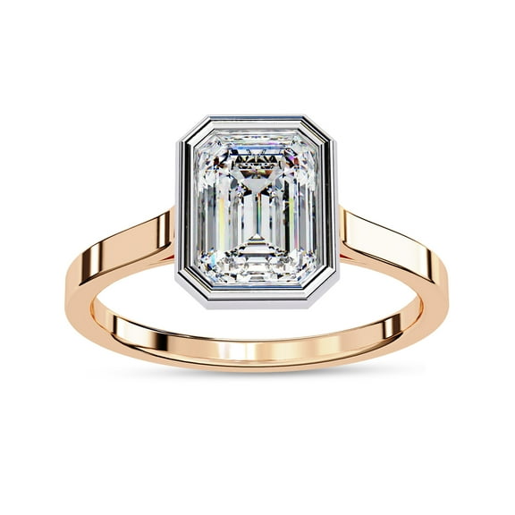 IGI Certified Lab Grown Diamond Engagement Ring | 7.5x5.5mm Emerald Cut Bezel Set Solitaire Wedding Promise Rings For Women In 18k Solid Rose Gold | F-G, VS-SI Quality (1.30 Ctw) Ring Size4