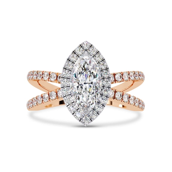 IGI Certified Lab Grown Diamond Engagement Ring | Center 10x5mm Marquise Cut Split Shank Halo Solitaire Wedding Anniversary Rings For Women 14k Rose Gold | F-G, VS-SI Quality (1.30 Ctw) Ring Size-9