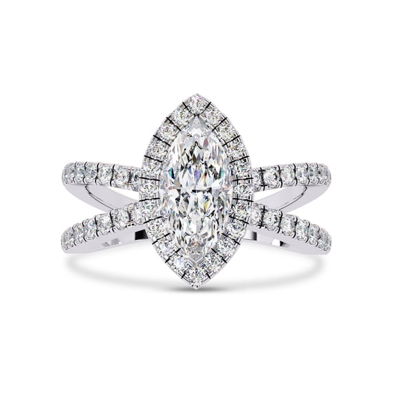 IGI Certified Lab Grown Diamond Engagement Ring | Center 10x5mm Marquise Cut Split Shank Halo Solitaire Wedding Anniversary Rings For Women 18k White Gold | F-G, VS-SI Quality (1.30 Ctw) Ring Size-7.5