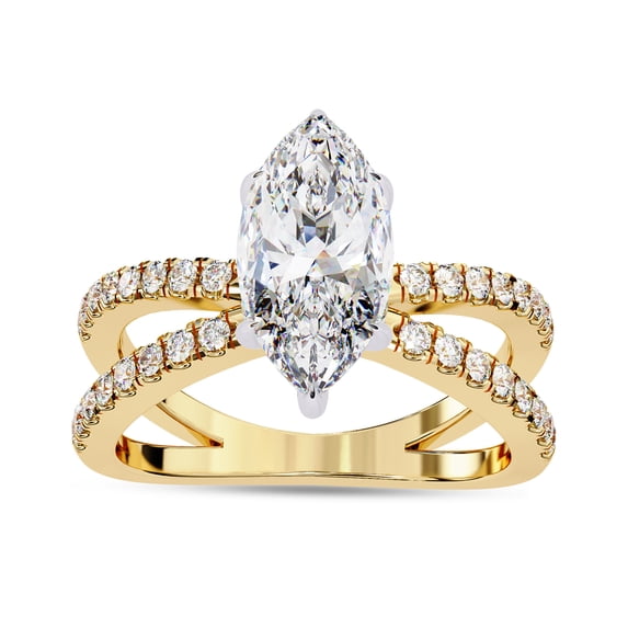IGI Certified Lab Grown Diamond Engagement Ring | Center 10x5mm Marquise Cut Split Shank Solitaire Wedding Anniversary Rings For Women 14k Solid Yellow Gold | F-G, VS-SI Quality (1.15 Ctw) Ring Size-4