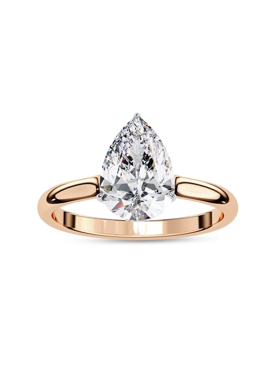 IGI Certified Lab Grown Diamond Engagement Ring | Center 10x7mm Pear Cut Solitaire Halo Stackable Promise Rings For Women In 14k Solid Rose Gold | F-G, VS-SI Quality (1.90 Ctw) Ring Size-6
