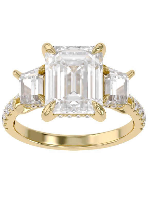 IGI Certified Lab Grown Diamond Engagement Ring Center 10x8mm Emerald 3 Stone Hidden Halo Anniversary Wedding Rings For Women 14K Solid Yellow Gold F-G, VS-SI Quality (5.20 Ctw) Size-5.5