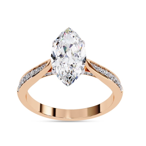 IGI Certified Lab Grown Diamond Engagement Ring | Center 11.50x5.50MM Marquise Cut Solitaire Stackable Wedding Rings For Women In 14k Solid Rose Gold | F-G, VS-SI Quality (1.38 Ctw) Ring Size-6