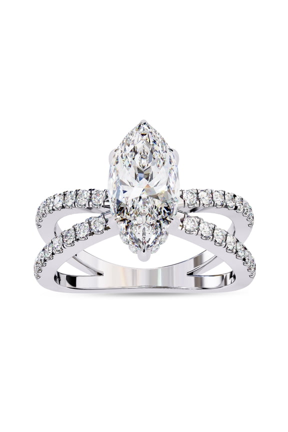 IGI Certified Lab Grown Diamond Engagement Ring | Center 12x6mm Marquise Cut Criss Cross Solitaire Halo Promise Rings For Women In 14k White Gold | F-G, VS-SI Quality (1.85 Ctw) Ring Size7