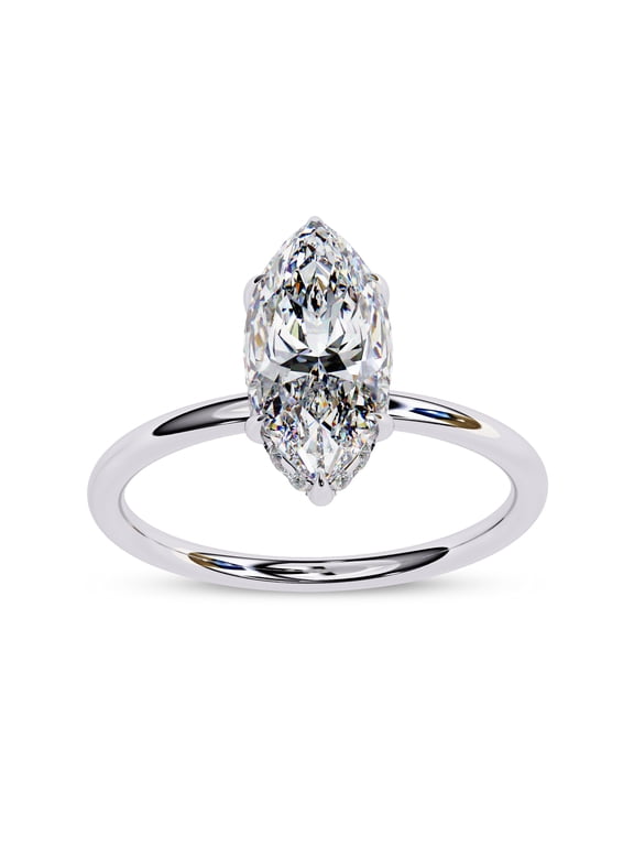 IGI Certified Lab Grown Diamond Engagement Ring | Center 12x6mm Marquise Cut Solitaire Stackable Promise Rings For Women 14k Solid White Gold | F-G, VS-SI Quality (1.50 Ctw) Ring Size-5.5