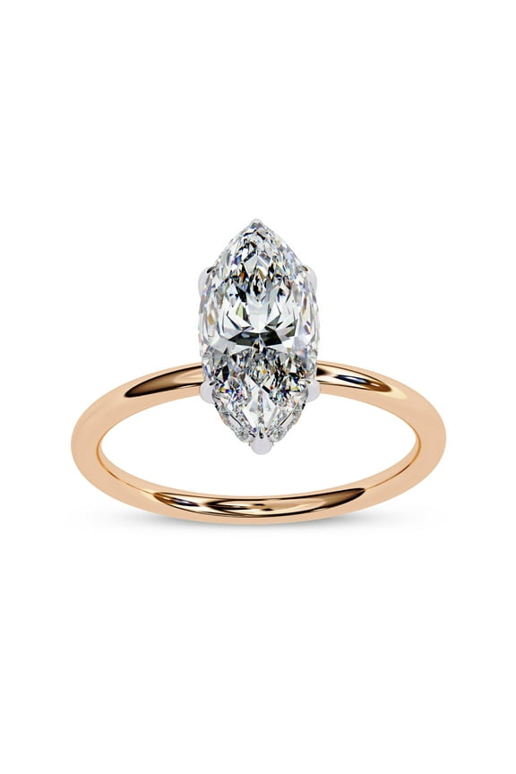 IGI Certified Lab Grown Diamond Engagement Ring | Center 12x6mm Marquise Cut Solitaire Stackable Promise Rings For Women 18K Solid Rose Gold | F-G, VS-SI Quality (1.50 Ctw) Ring Size-5.5
