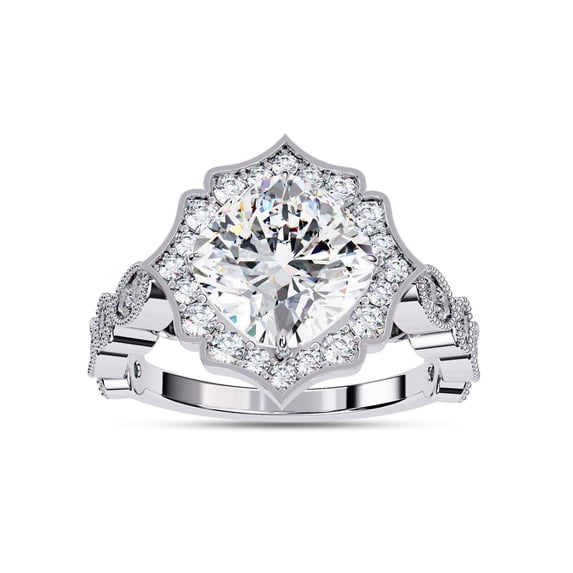 IGI Certified Lab Grown Diamond Engagement Ring | Center 7.5MM Cushion Cut Beaded Floral Halo Wedding Rings For Women In 14k Solid White Gold | F-G, VS-SI Quality (2.55 Ctw) Ring Size-4.5