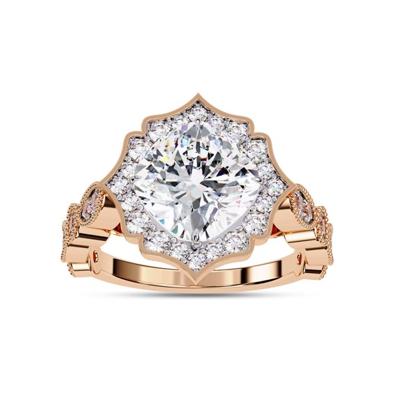 IGI Certified Lab Grown Diamond Engagement Ring | Center 7.5MM Cushion Cut Beaded Floral Halo Wedding Rings For Women In 18K Solid Rose Gold | F-G, VS-SI Quality (2.55 Ctw) Ring Size-8