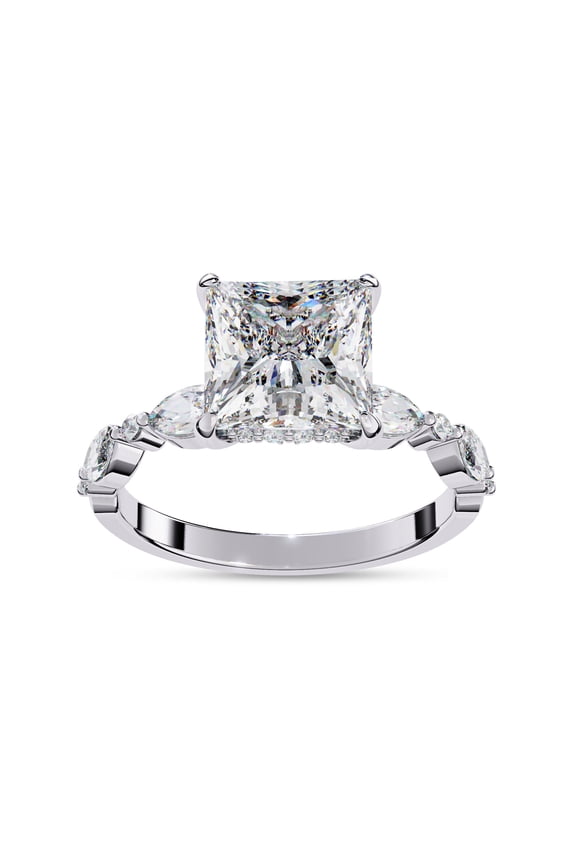 IGI Certified Lab Grown Diamond Engagement Ring | Center 7.5MM Princess Cut Hidden Halo Solitaire Stackable Wedding Rings For Women In 14k Solid White Gold | F-G, VS-SI Quality (3.25 Ctw) Ring Size-9