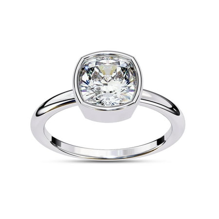 IGI Certified Lab Grown Diamond Engagement Ring | Center 7MM Cushion Cut Bezel Set Solitaire Anniversary Wedding Rings For Women In 14k Solid White Gold | F-G, VS-SI Quality (1.75 Ctw) Ring Size-4
