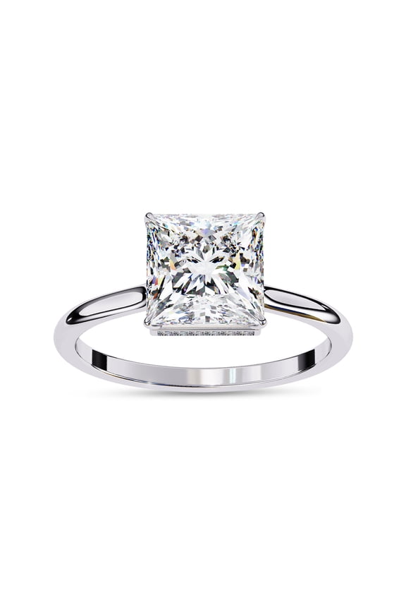 IGI Certified Lab Grown Diamond Engagement Ring | Center 7mm Princess Cut Solitaire Halo Stackable Promise Rings For Women In 18k Solid White Gold | F-G, VS-SI Quality (2.25 Ctw) Ring Size-8