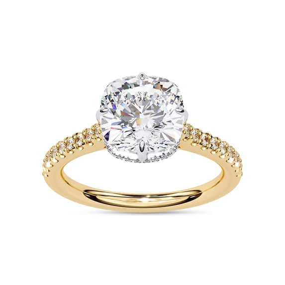 IGI Certified Lab Grown Diamond Engagement Ring | Center 8.5MM Cushion Cut 4 Prong Solitaire Hidden Halo Wedding Rings For Women In 14k Solid Yellow Gold | F-G, VS-SI Quality (3.40 Ctw) Ring Size-9