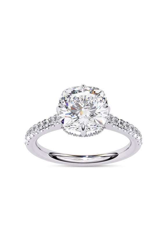 IGI Certified Lab Grown Diamond Engagement Ring | Center 8.5MM Cushion Cut 4 Prong Solitaire Hidden Halo Wedding Rings For Women In 18K Solid White Gold | F-G, VS-SI Quality (3.40 Ctw) Ring Size-10