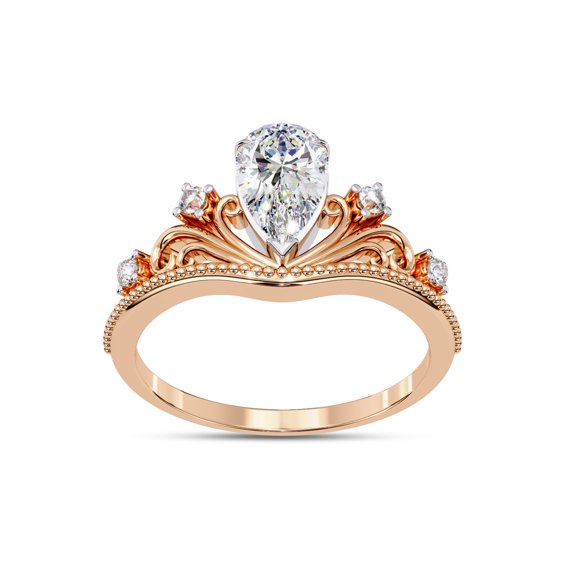 IGI Certified Lab Grown Diamond Engagement Ring | Center 8.5x5mm Pear Cut Chevron Shaped Crown Promise Rings For Women In 18k Solid Rose Gold | F-G, VS-SI Quality (1.10 Ctw) Ring Size-4.5
