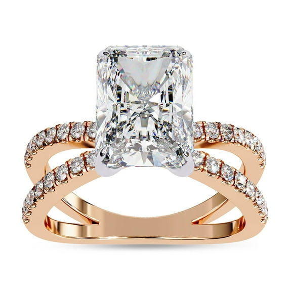 IGI Certified Lab Grown Diamond Engagement Ring | Center 8.5x6.5mm Radiant Cut Criss Cross Solitaire Halo Promise Rings For Women In 18k Solid Rose Gold | F-G, VS-SI Quality (2.85 Ctw) Ring Size9