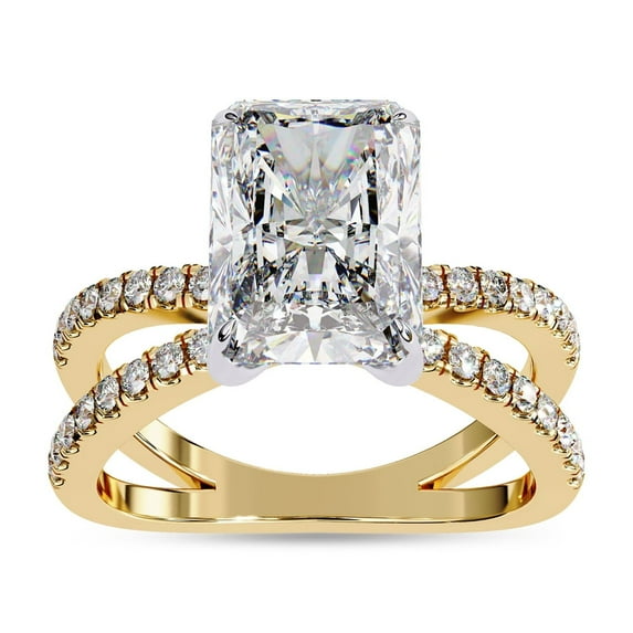 IGI Certified Lab Grown Diamond Engagement Ring | Center 8.5x6.5mm Radiant Cut Criss Cross Solitaire Halo Promise Rings For Women In 18k Solid Yellow Gold | F-G, VS-SI Quality (2.85 Ctw) Ring Size10