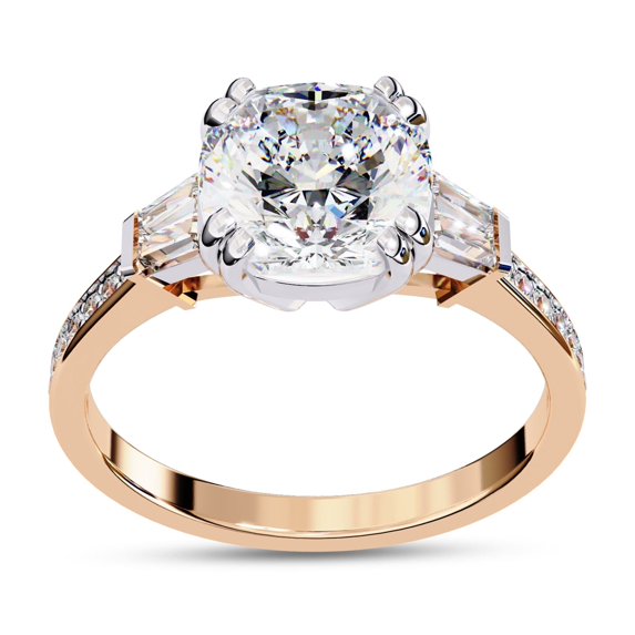 IGI Certified Lab Grown Diamond Engagement Ring | Center 8MM Cushion Cut 3 Stone Solitaire Anniversary Wedding Rings For Women In 14k Solid Rose Gold | F-G, VS-SI Quality (3.00 Ctw) Ring Size-4