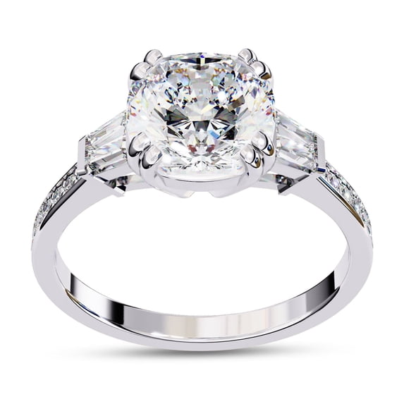 IGI Certified Lab Grown Diamond Engagement Ring | Center 8MM Cushion Cut 3 Stone Solitaire Anniversary Wedding Rings For Women In 18K Solid White Gold | F-G, VS-SI Quality (3.00 Ctw) Ring Size-9.5