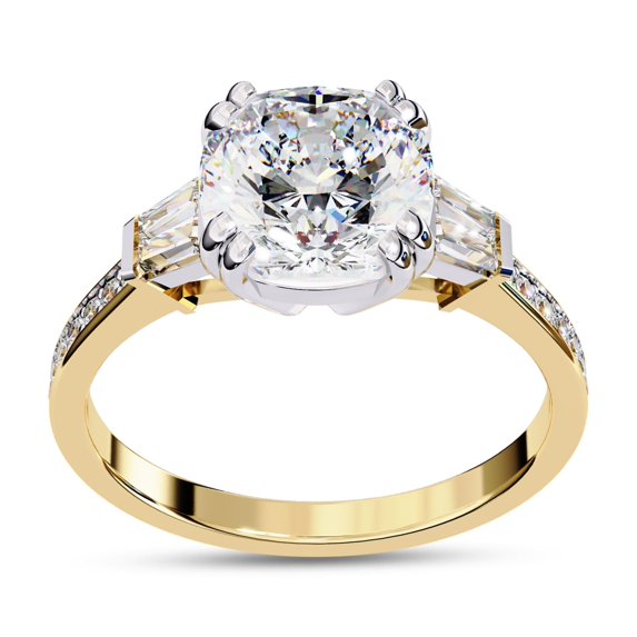 IGI Certified Lab Grown Diamond Engagement Ring | Center 8MM Cushion Cut 3 Stone Solitaire Anniversary Wedding Rings For Women In 18K Solid Yellow Gold | F-G, VS-SI Quality (3.00 Ctw) Ring Size-9