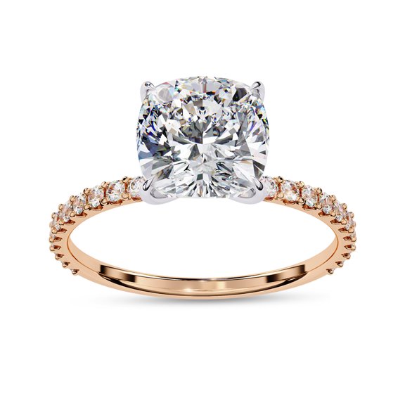 IGI Certified Lab Grown Diamond Engagement Ring | Center 8mm Cushion Cut Solitaire Stackable Promise Rings For Women In 18K Solid Rose Gold | F-G, VS-SI Quality (2.95 Ctw) Ring Size-10
