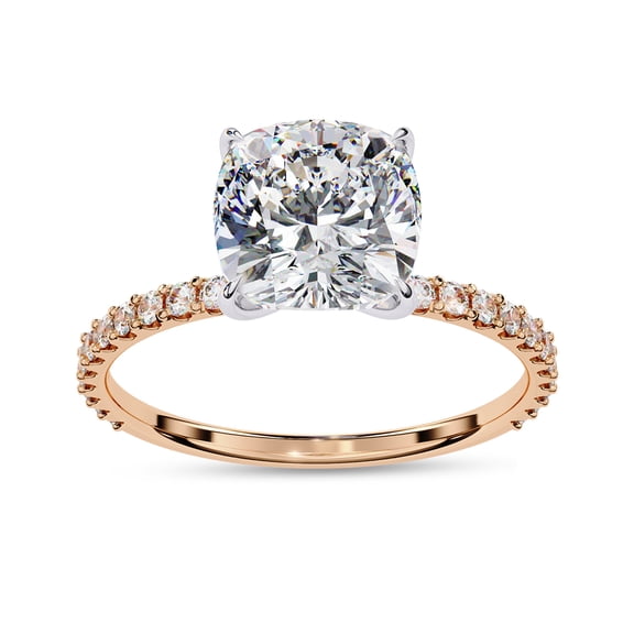 IGI Certified Lab Grown Diamond Engagement Ring | Center 8mm Cushion Cut Solitaire Stackable Promise Rings For Women In 18K Solid Rose Gold | F-G, VS-SI Quality (2.95 Ctw) Ring Size-6