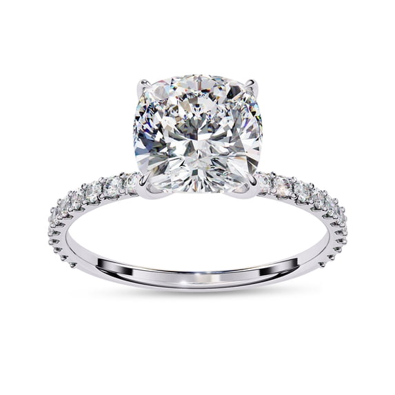 IGI Certified Lab Grown Diamond Engagement Ring | Center 8mm Cushion Cut Solitaire Stackable Promise Rings For Women In 18k Solid White Gold | F-G, VS-SI Quality (2.95 Ctw) Ring Size-8.5