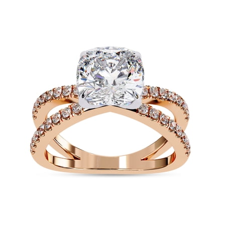 IGI Certified Lab Grown Diamond Engagement Ring | Center 8mm Cushion Cut Split Shank Solitaire Wedding Anniversary Rings For Women In 18k Solid Rose Gold | F-G, VS-SI Quality (3.00 Ctw) Ring Size-5