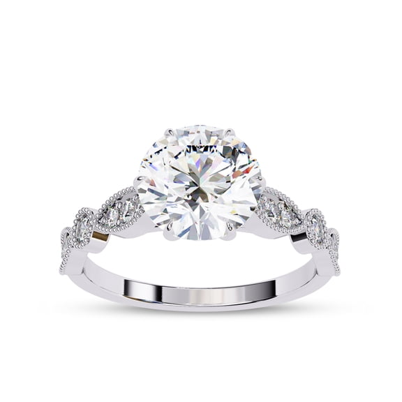 IGI Certified Lab Grown Diamond Engagement Ring | Center 8mm Round Cut Beaded Solitaire Stackable Promise Rings For Women In 18k Solid White Gold | F-G, VS-SI Quality (2.16 Ctw) Ring Size-5