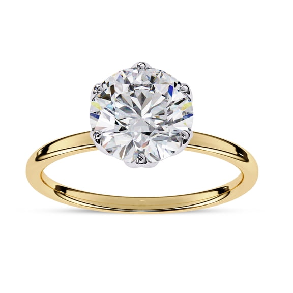 IGI Certified Lab Grown Diamond Engagement Ring | Center 8mm Round Cut Floral Solitaire Stackable Promise Rings For Women In 14k Solid Yellow Gold | F-G, VS-SI Quality (1.95 Ctw) Ring Size-5